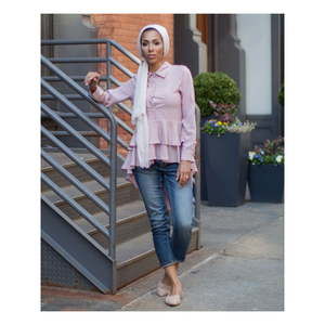 Verona Collection Womens Ruffled Cuffed Collared Top,Small